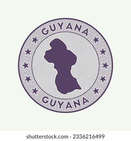 Vector de placa redonda de Guyana. Sello de campo con forma de Guyana, aislamientos y nombre de país circular. Atractivo emblema. Ilustración vectorial vibrante.