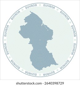 Guyana round logo design. Country shape built of rings. Guyana text around the country. Vector Illustration.