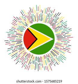 Guyana sign. Country flag with colorful rays. Radiant sunburst with Guyana flag. Vector illustration.