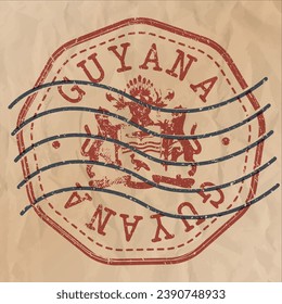 Guyana Stamp Map Postal. Silhouette. Passport Round Design. Vector Icon. Design Retro Travel National Symbol.