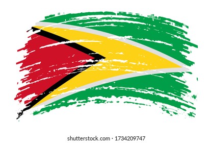 Guyana torn flag in grunge brush stroke, vector image