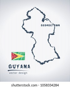 Guyana vector chalk drawing map isolated on a white background svg