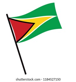 Guyana vector flag template. Waving flag of Guyana on a metallic pole, isolated on a white background,Guyana  flag toothpick on white background.
