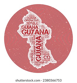 Guyana Vector Image. Country round logo design. Guyana poster in circular arcs and wordcloud style. Modern vector illustration.