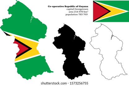 Guyana vector map, flag, borders, mask , capital, area and population infographic