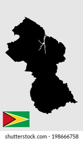 Guyana vector map silhouette and Guyana vector flag high detailed illustration isolated on white background. 