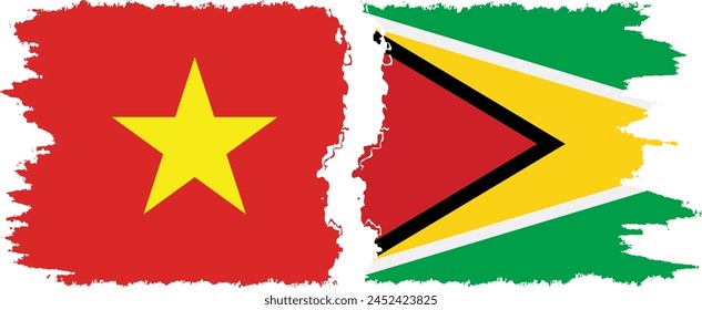 Guyana and Vietnam grunge flags connection, vector