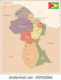 Guyana - vintage map and flag - High Detailed Vector Illustration
