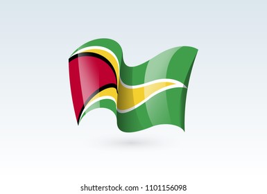 Guyana waving flag vector icon, national symbol. Flag of Guyana, fluttered in the wind - vector illustration isolated on white background.