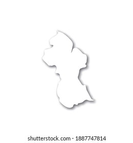 Guyana - weiße 3D-Silhouette-Karte des Landgebiets mit heruntergefallenem Schatten auf weißem Hintergrund. Einfache flache Vektorgrafik.