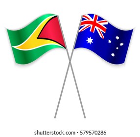 Guyanese and Australian crossed flags. Guyana combined with Australia isolated on white. Language learning, international business or travel concept. svg