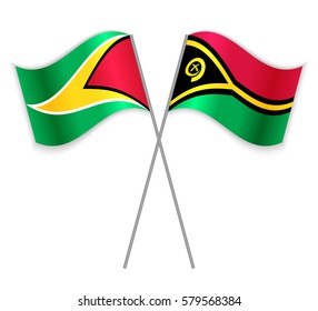 Guyanese and Vanuatuan crossed flags. Guyana combined with Vanuatu isolated on white. Language learning, international business or travel concept.