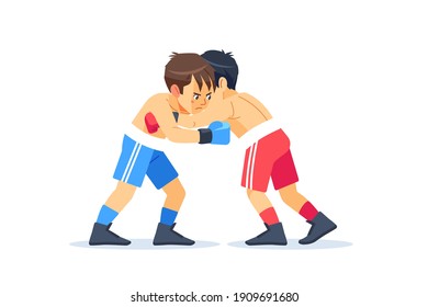 Chicos, boxeadores en una clínica. Caracteres de dibujos animados ilustración vectorial de niños aislados en fondo blanco.