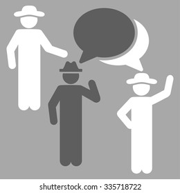 Guys Discussion vector icon. Style is bicolor flat symbol, dark gray and white colors, rounded angles, silver background.