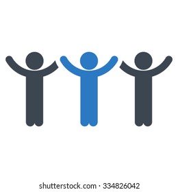 Guys Hands Up Roundelay vector icon. Style is bicolor flat symbol, smooth blue colors, rounded angles, white background.