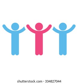 Guys Hands Up Roundelay vector icon. Style is bicolor flat symbol, pink and blue colors, rounded angles, white background.