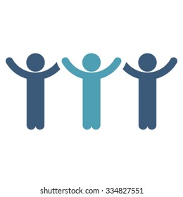 Guys Hands Up Roundelay vector icon. Style is bicolor flat symbol, cyan and blue colors, rounded angles, white background.