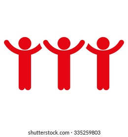 Guys Hands Up Roundelay vector icon. Style is flat symbol, red color, rounded angles, white background.