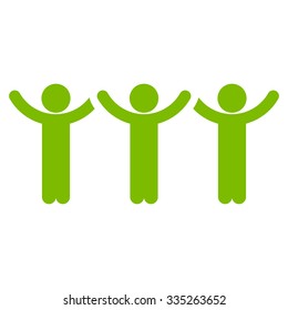 Guys Hands Up Roundelay vector icon. Style is flat symbol, eco green color, rounded angles, white background.