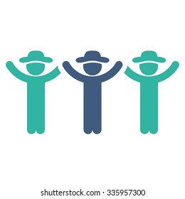 Guys Hands Up Roundelay vector icon. Style is bicolor flat symbol, cobalt and cyan colors, rounded angles, white background.