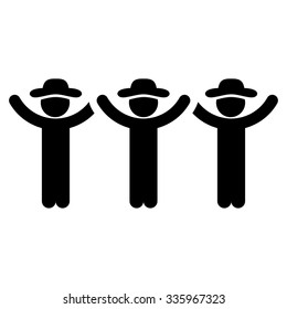 Guys Hands Up Roundelay vector icon. Style is flat symbol, black color, rounded angles, white background.