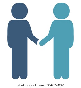 Guys Handshake vector icon. Style is bicolor flat symbol, cyan and blue colors, rounded angles, white background.