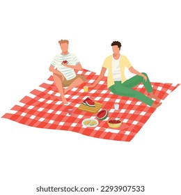 Guys rest on summer picnic vector isolated cartoon