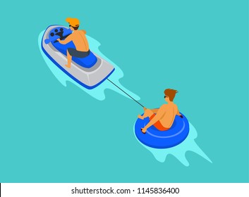 guys riding jetski and tube, beach summer activities graphic