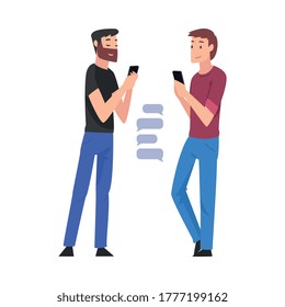 Jungs, die mit Smartphone stehen, junge Männer über das Internet mit digitaler Gadget-Vektorgrafik