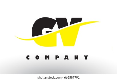 GV G V  Black and Yellow Letter Logo with White Swoosh and Curved Lines.