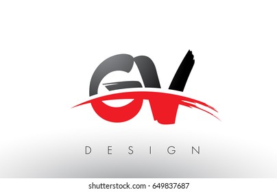 GV G V Brush Logo Letters Design with Red and Black Colors and Brush Letter Concept.