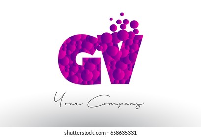 GV G V Dots Letter Logo with Purple Pink Magenta Bubbles Texture Vector.