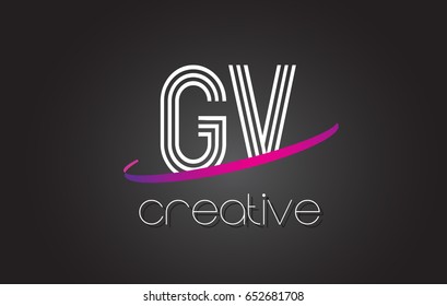 GV G V Letter Logo with Lines Design And Purple Swoosh Vector Letters Illustration.