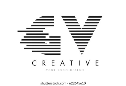 GV G V Zebra Letter Logo Design with Black and White Stripes Vector