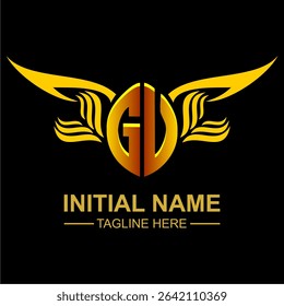GV Golden Wing Emblem Logo with elegant gold wings, sleek and modern design. Ideal for branding, creative projects, luxury businesses, or artistic ventures.
