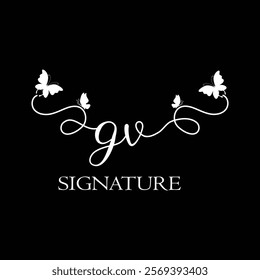 GV Handwritten initial letter, GV simple signature vector logo with butterfly shape variation, beauty, photography letter logo design. G V