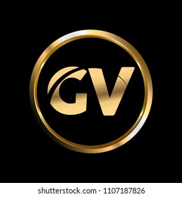 GV initial circle company logo gold black background