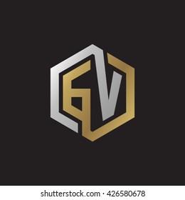 GV initial letters looping linked hexagon elegant logo golden silver black background
