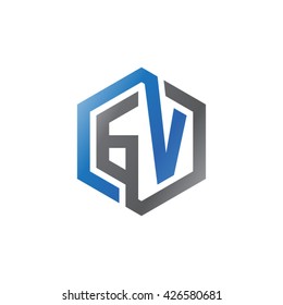 GV initial letters looping linked hexagon logo black gray blue