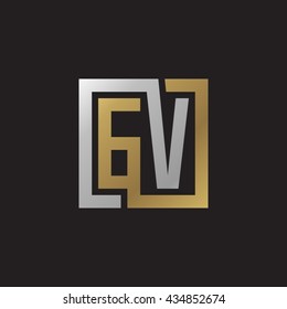 GV initial letters looping linked square elegant logo golden silver black background