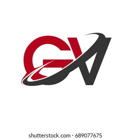 GV initial logo company name colored red and black swoosh design, isolated on white background. vector logo for business and company identity.