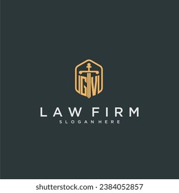 GV initial logo monogram with shield and sword style design for law firm