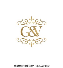 G&V Initial logo. Ornament ampersand monogram golden logo