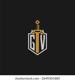 Monograma inicial do GV para imagem em estilo escudo e espada