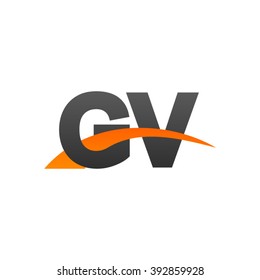 GV initial overlapping swoosh letter logo black orange