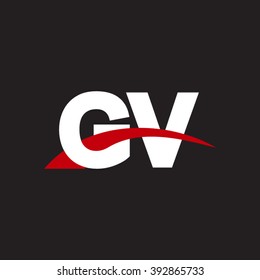 GV initial overlapping swoosh letter logo white red black background