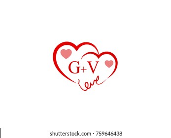 GV Initial wedding invitation, love logo template vector