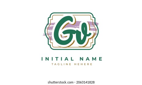 Gv Initials, handwriting logo vector