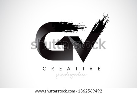 GV Letter Design with Brush Stroke and Modern 3D Look Vector Illustration.