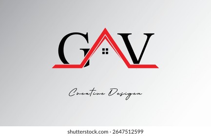 GV Letter House Logo – Monograma inmobiliario creativo con el icono del techo y la forma del hogar para la propiedad, la arquitectura y la marca moderna
